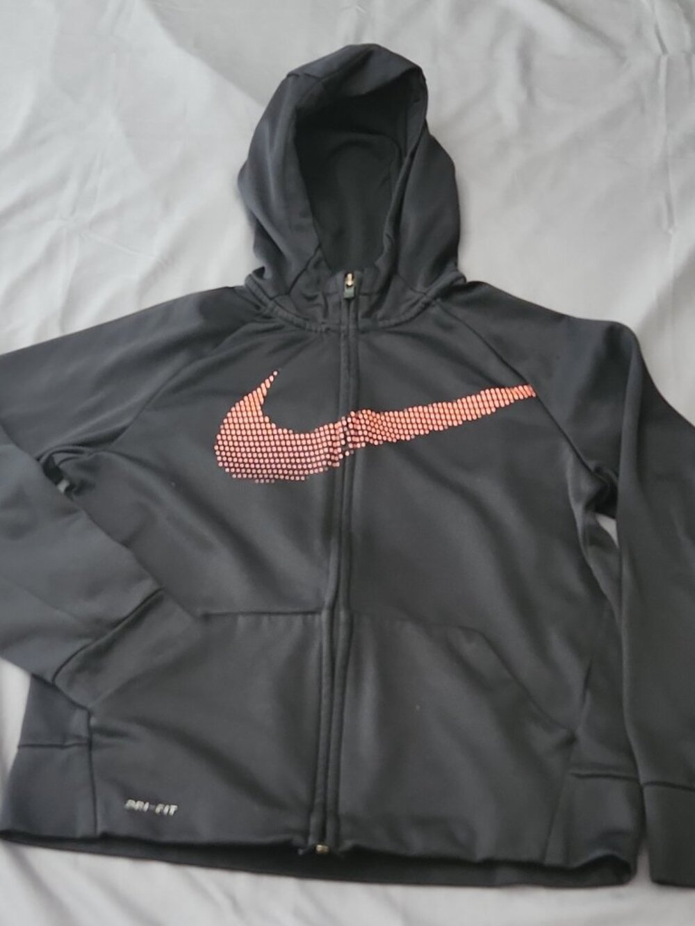 Nike Dri-FIT Men’s Black Full Zip Hooded Hoodie Pockets Solid Regular Fit L